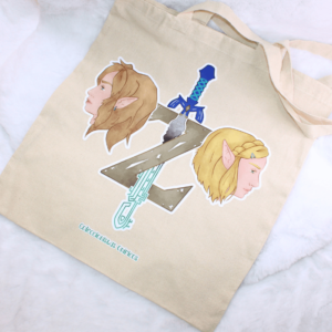 Totebag con estampación inspirada en Zelda y Link.