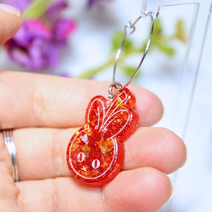 Pendientes de aro de resina: Cerenejito (Kawaii Fruit x Animals) - Imagen 4