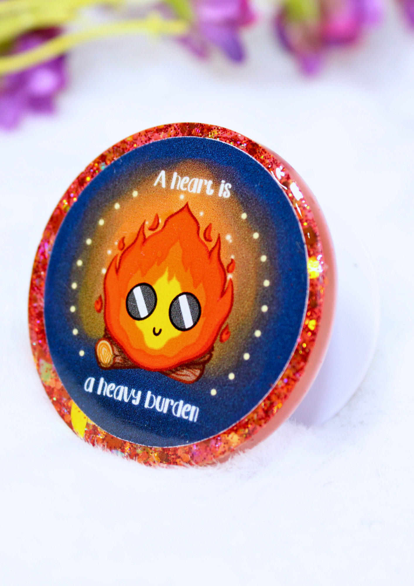 Pop socket de resina inspirado en Calcifer (El Castillo Ambulante) - Imagen 4