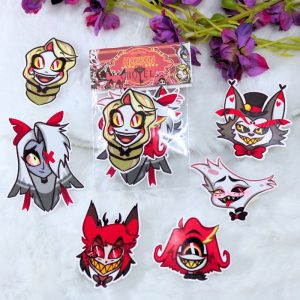 Pack de pegatinas de vinilo inspiradas en la serie de animación Hazbin Hotel.