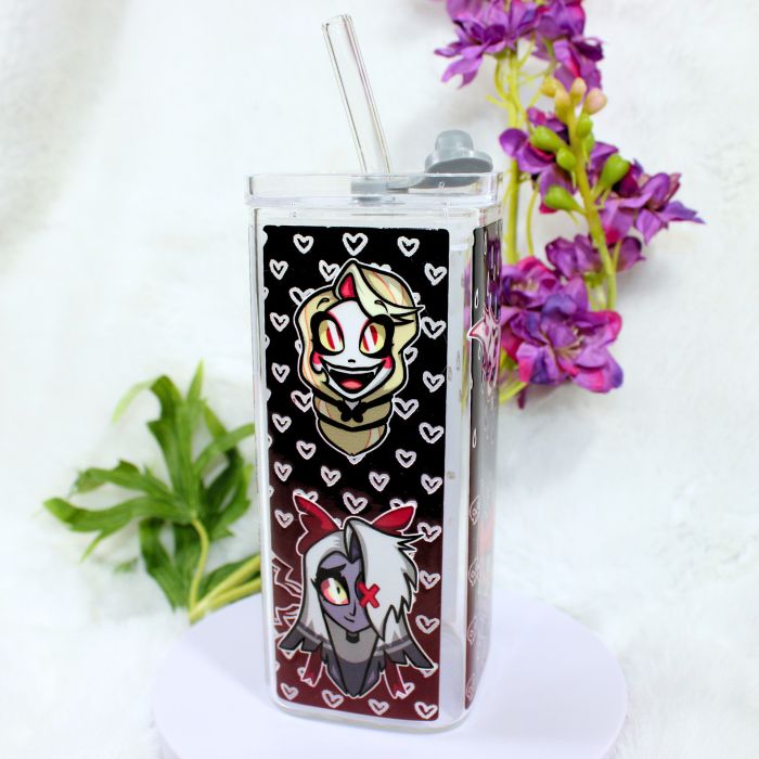 Vaso de cristal con tapa inspirado en Hazbin Hotel - Imagen 2