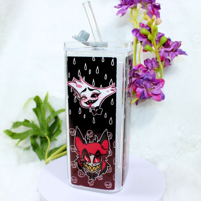 Vaso de cristal con tapa inspirado en Hazbin Hotel - Imagen 4