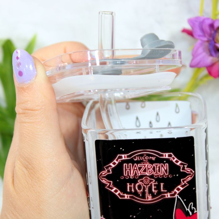 Vaso de cristal con tapa inspirado en Hazbin Hotel - Imagen 6