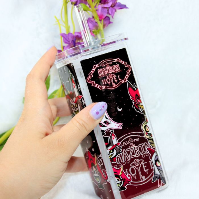 Vaso de cristal con tapa inspirado en Hazbin Hotel - Imagen 7