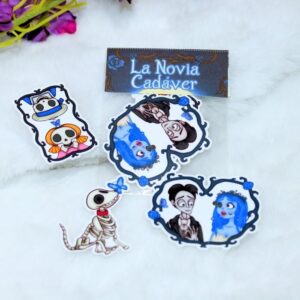 Pack de pegatinas de vinilo inspiradas en La Novia Cadáver, película de animación de Tim Burton.