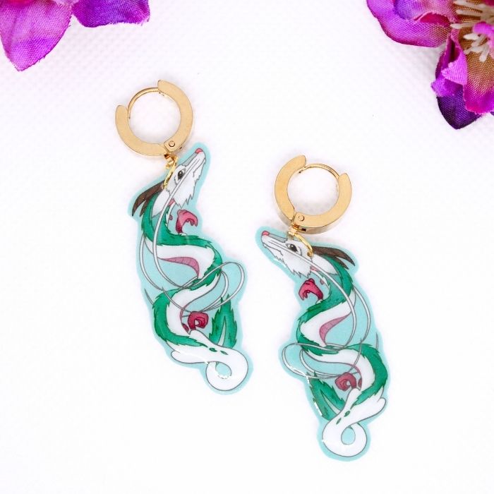 Pendientes de aro inspirados en el dragón Haku (El Viaje de Chihiro)
