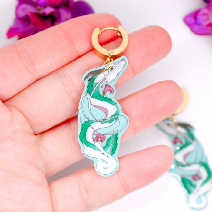 Pendientes de aro inspirados en el dragón Haku (El Viaje de Chihiro) - Imagen 3