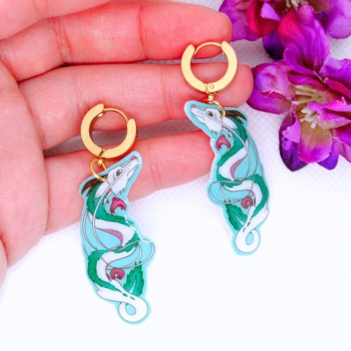 Pendientes de aro inspirados en el dragón Haku (El Viaje de Chihiro) - Imagen 2